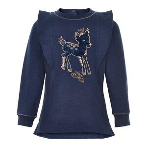Navy Blue Fleece Tunic with Deer Embroidery
